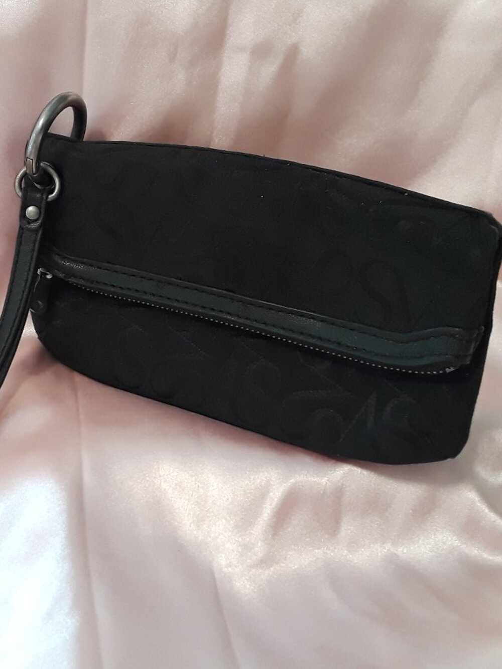 Simply Vera, Vera Wang Black Monogram Fold-over Wristlet Clutch Wallet Keyring
